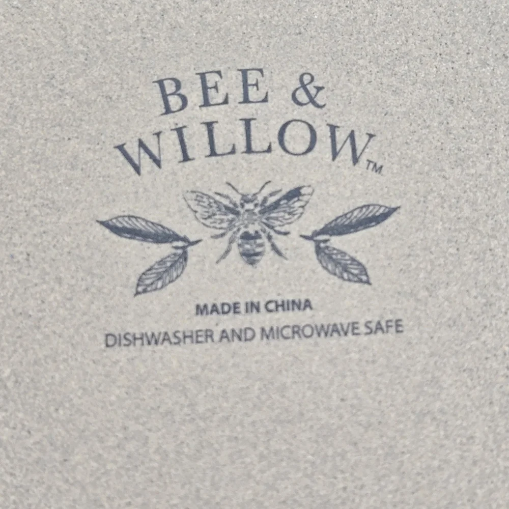 Bee & Willow Set Of 4 White Leaf Print Dessert Appetizer Salad Stoneware Plates